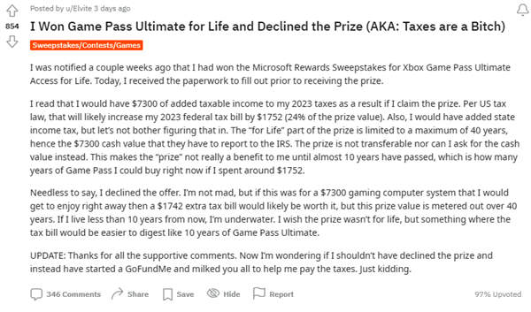 角子機：中獎卻需納稅超1.2萬元：玩家主動放棄微軟終生XGPU大獎